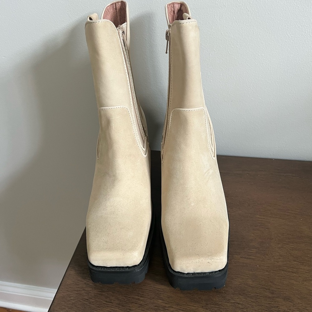 Jeffrey Campbell Cream Heeled Boots Square Toe